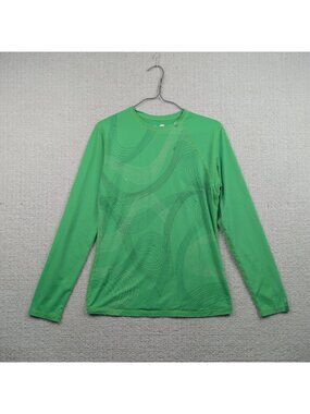 Y2K Orage Ski Baselayer Shirt Womens Sz M Long Sleeve Green Abstract AOP
